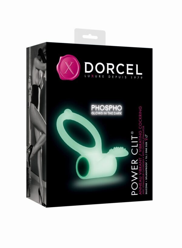 Ерекційне кільце Dorcel Power Clit White PHOSPHO з вібрацією, світиться в темряві