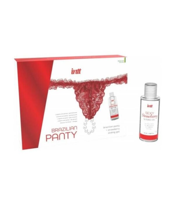 Набір Intt BRAZILIAN PANTY: трусики на зав'язках S-XL з перлинним кільцем + полуничний лубрикант